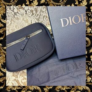 Dior Navy Blue Toiletry Bag  with Embossed Logo